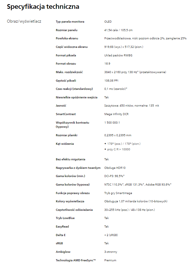 Źródło: https://www.philips.pl/c-p/42M2N8900_01/evnia-gaming-monitor-monitor-do-gier-oled